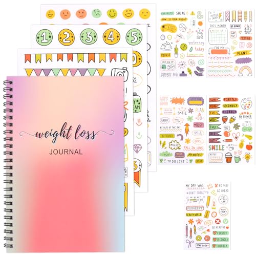Weight Loss Journal 12 Month Diary Journal for Women Wellness Journal Weight Loss Tracker Body Measurements Planner Fitness Progress Notebook with Stickers A5