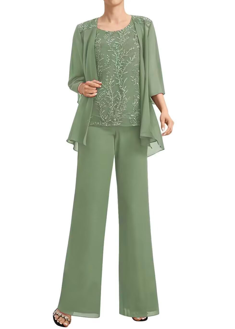 3 Pieces Mother of The Bride Pant Suits for Wedding Chiffon Formal Pantsuits for Women Evening Party with