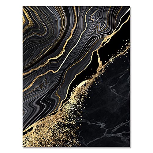 Toile Mosaïque pour Murs Vides l Triptyque Abstrait Noir Blanc et Or 70x100cm HD - 3