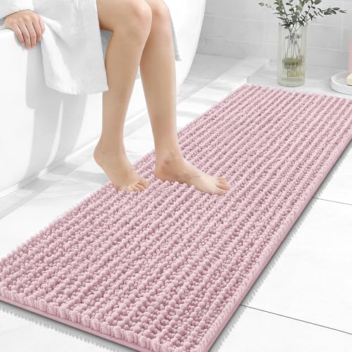 Image of OLANLY Long Bathroom Rugs Runner 47x17, Thick Soft and Absorbent Chenille Bath Mat, Non-Slip, Machine Washable Quick Dry Bath Rugs for Tub Shower Floor, Home Decor Accessories, Dusty Rose