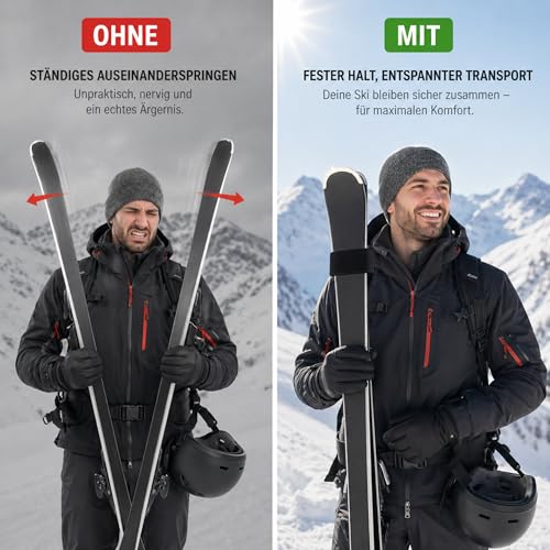 sunmondo 2 x Skibänder - Kletts - Verbinder zum Schutz von Skiern damit Sie Ihre zusammen binden können in Premium Qualität. (Schwarz)