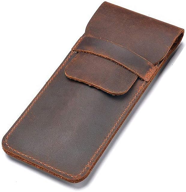 Daimay Crazy Horse Large Leather Pen Case, Handmade Fountain Pen / Multi-Pen Case, Brown