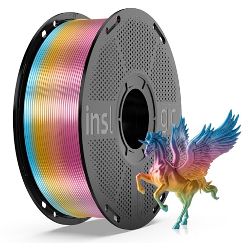 Inslogic Silk Rainbow PLA Filament 1.75mm, Multicolor Silk 3D Printer Filament +/- 0.02mm, 1kg(2.2lbs), Neatly Wound Silk Rainbow Filament(Pink-Yellow-Blue-Green)