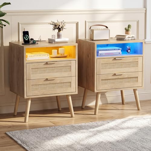 Table de Chevet avec éclairage LED et Multiprise Intégrée Lot de 2 BonVache - 8