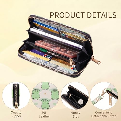 Image of Checkered Cow Print Wallet For Women Skull Goth Frog Butterfly Turtle Ladies Cluth Wristlet Wrist Strap Long Purse Zip Around Card Holder