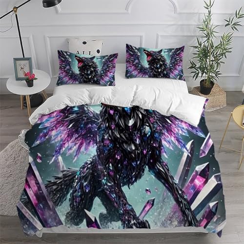 Housse de couette super king loup noir en microfibre 260x220cm
