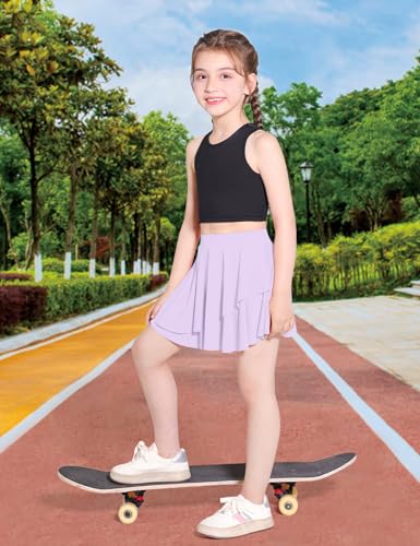 Girls Tennis Skirts Layered Ruffle Athletic Flowy Skirts with Pocket Skorts for Girls 5-14Y3
