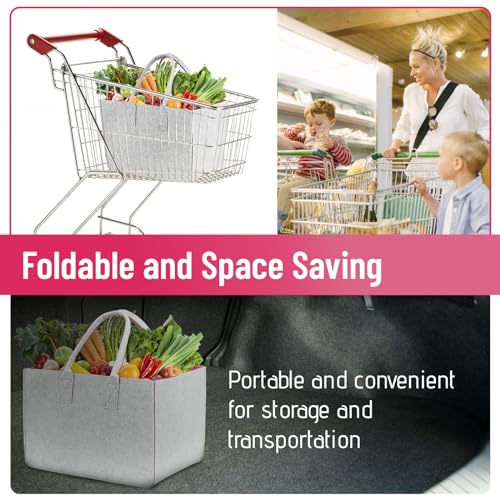 Sinand 30L Einkaufskorb, Einkaufstasche mit Henkel, Robust/Gut Verarbeitet/Faltbar Die Filztasche Storage für Outdoor Trips, Picknick, Einkaufen Außen (Dunkelgrau - Rosérot)