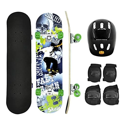 Skate Infantil Caveira Madeira 78,5cm até 50kg + Kit de Proteção, DM Radical