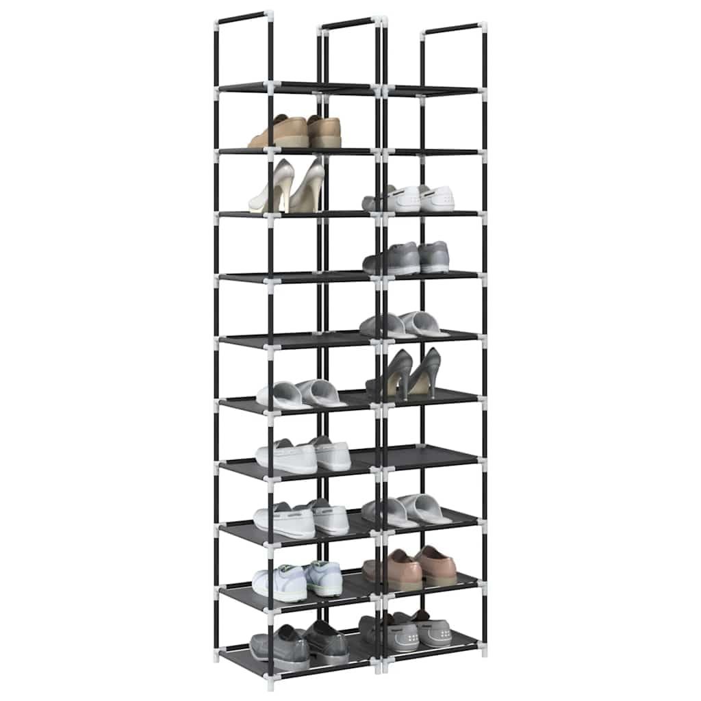 Zapatero de 2 unidades de 10 niveles, color negro, 33 x 33 x 174 cm, tela no tejida con estructura de acero pulverizado, ahorra espacio para pasillo y entrada, apilables para mujer, hombre