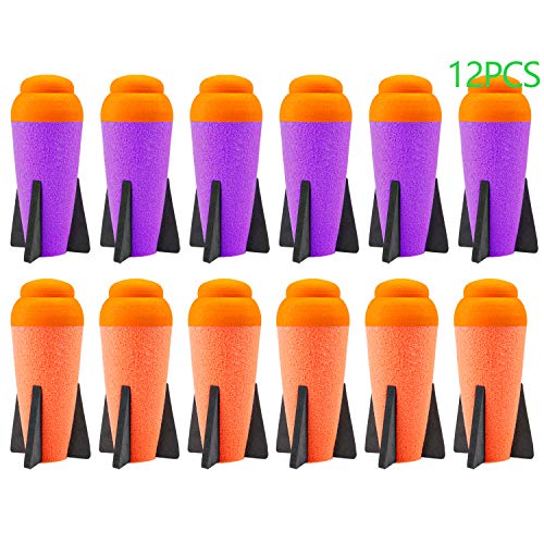 Aevdor Mega Missile Refill for Nerf N-Strike Elite Series, 12 Packs, Compatible Darts Foam Rockets Bullets for Nerf Blaster Gun (Purple&Orange)