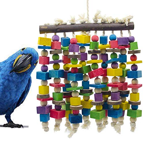 Deloky Large Bird Parrot Chewing Toy – Multicolored Natural Wooden Blocks Bird Parrot Tearing Toys Suggested for Large Macaws cokatoos,African Grey and a Variety of Amazon Parrots(15.7″ X 9.8″)