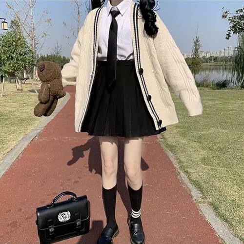 Women's Cardigan Sweater Japanese V-Neck Button Knit Sweater Girl Loose JK Uniform Long Sleeved Pocket Jacket4