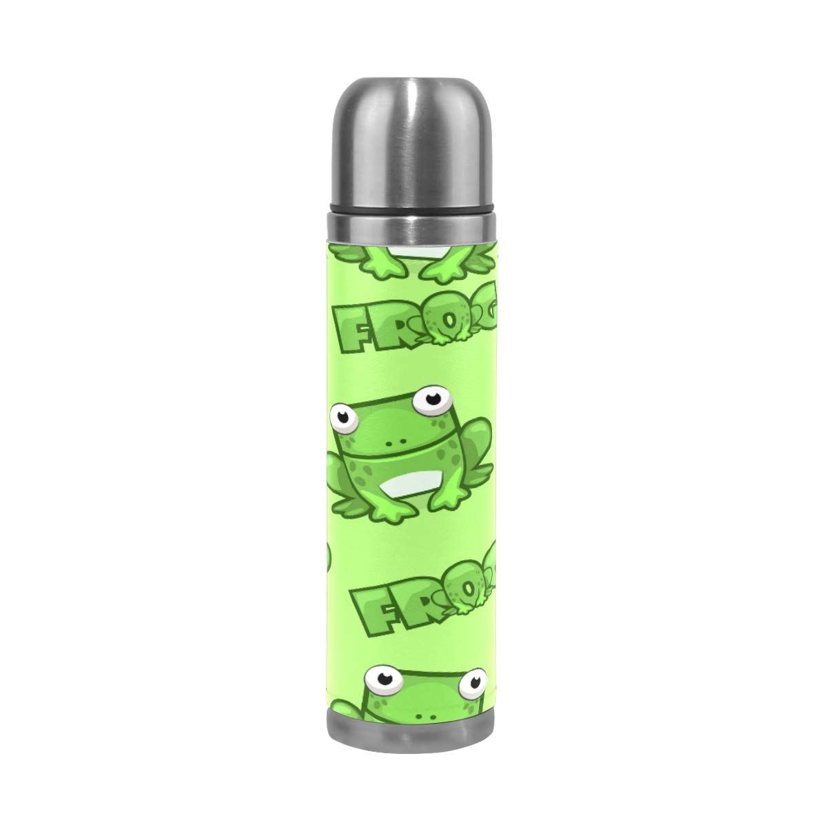 Taza de viaje aislada al vacío de acero inoxidable con doble pared a prueba de fugas, cuadrada, con diseño de rana, personalizable con impresión personalizada de piel auténtica, termo de 500 ml