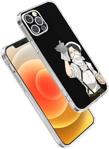 Phone Case Compatible with iPhone 12 Case Cleaning On Funny Levi Colossal Anime Transparent Attack Soft Silicone Side Striped Shockproof Phone Cover