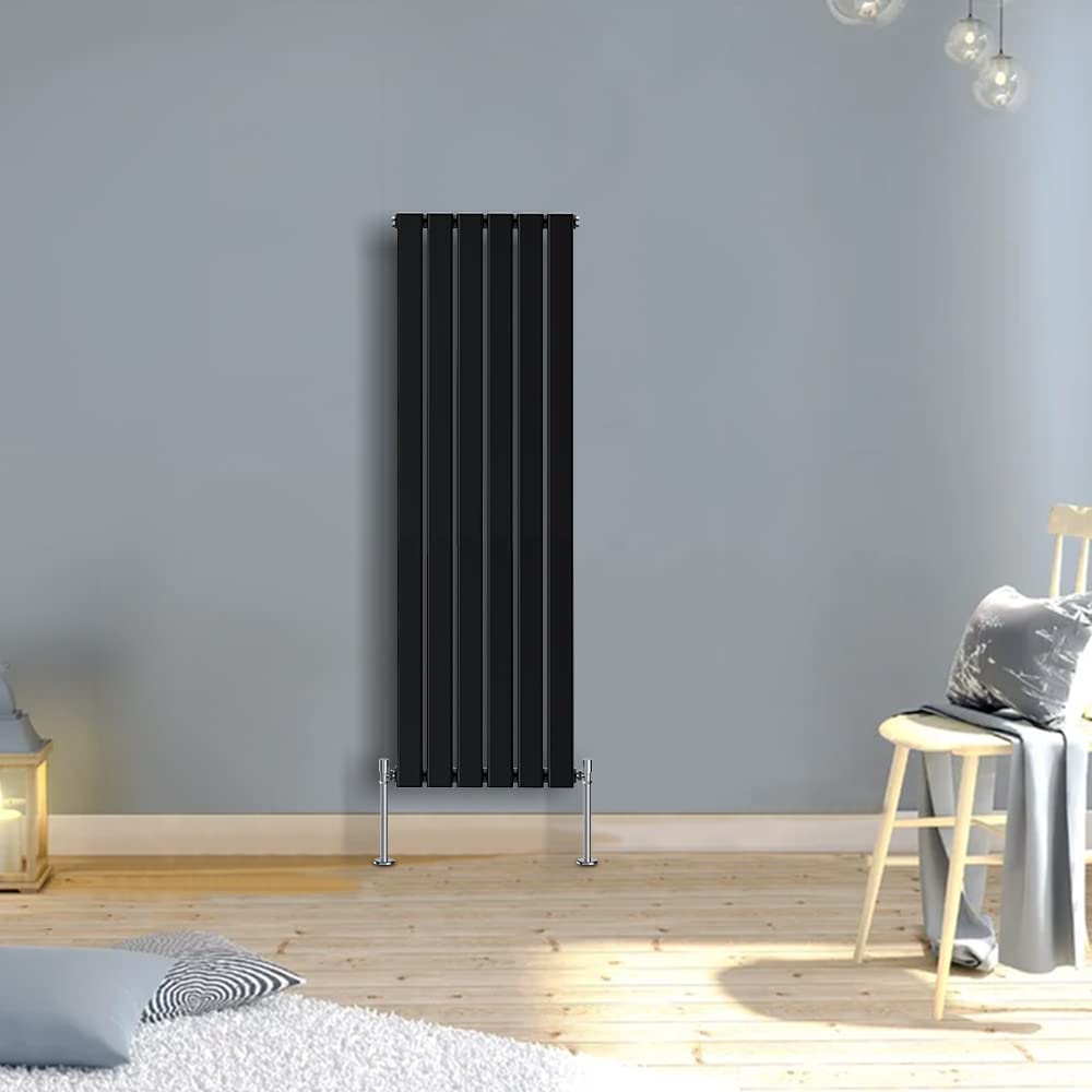 WarmeHaus Vertical Flat Panel Radiator Black 1600x408mm Single Column Tall Upright Central Heating Rad