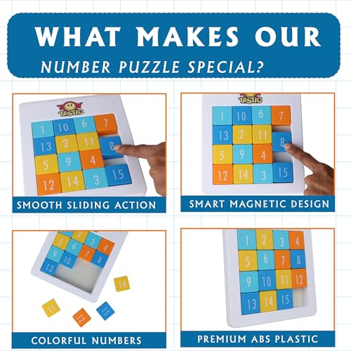 Image of ToyTastic Number Sliding Magnetic Puzzle 4x4 | Toys for 5-10 Years Old Boys & Girls | 15-Blocks Brain Teaser Puzzle Game for Kids | Educational, Learning, Activity Toy for Return & Birthday Gifts