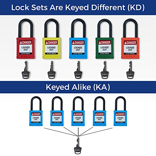 Image of Brady Safety Lockout Padlock Sets - 6 Pack - Blue - Keyed Alike Safety Lockout Padlocks - 1 Key Per Lock - SDPL-BLU-38PL-KA6