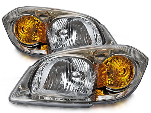 HEADLIGHTSDEPOT Chrome Housing Halogen Headlights Compatible With Chevrolet Cobalt 2005-2010 Includes Left Driver and Right Passenger Side Headlamps