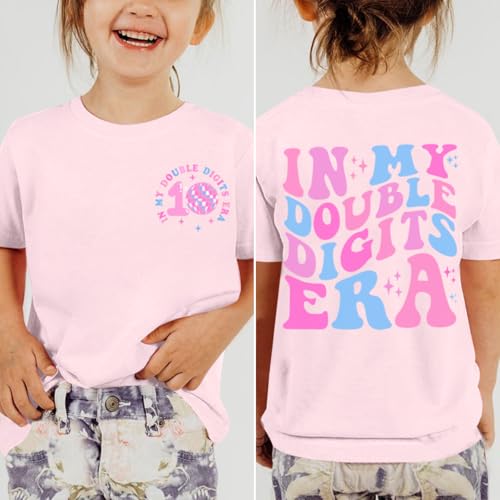 Image of Pairxily in My Double Digits Era Shirt for Girls 10th Cute 10 Year Old Girl Happy Birthday Shirts Gifts Short Sleeve Tops