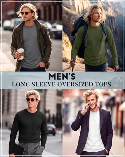 Image of August Alley 4 Pack Men's Big and Tall Cotton Shirts L-7XL, Long Sleeve Oversized Tops Loose Casual Large T-Shirts Basic Tee