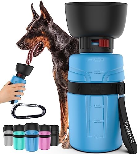 lesotc Pet Water Bottle for Dogs, Dog Water Bottle Foldable, Dog Travel Water Bottle, Dog Water Dispenser, Lightweight & Convenient for Travel BPA Free (21oz, 2nd Gen Upgraded Blue)