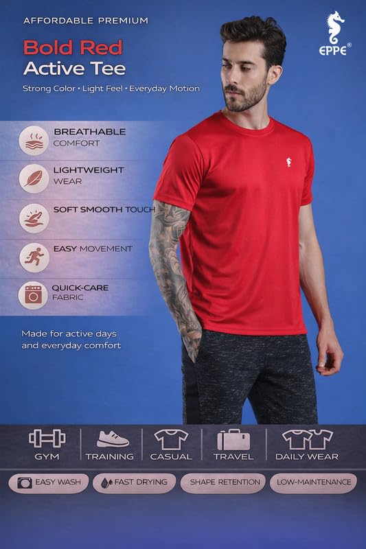 Image of EPPE Men's Round Collar T-Shirt | Regular & Dry Fit Summer Stylish Casual Tee | Polyester Half Sleeve T-Shirts for Men.