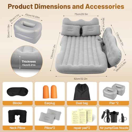 Image of Onirii Inflatable Car Air Mattress Bed | Inflatable SUV Camping Sleeping Pad for Truck Back Seat,Blow Up Backseat Car Mattress with Air Pump for Van Rear Seat
