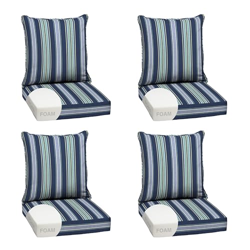 Arden Outdoor Deep Seat Cushion Set, Foam, 4-Pack, 24x24, Blue Stripe