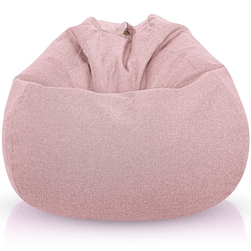 Aiire Puff con Relleno Incluido Moderno - Sillon Puf de Salon en Algodón Premium - Puffs Redondos para Habitación Juvenil o Adolescente - Bean Bag Chair Gamer [95x75] Rosa