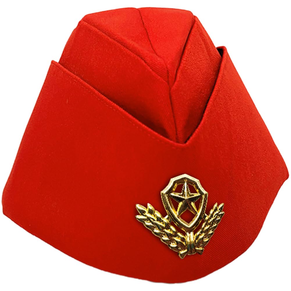 Nautical Sailor Hat Stars Wheat Stewardess Hat Airline Beret Adult Costume Dance Accessory Red