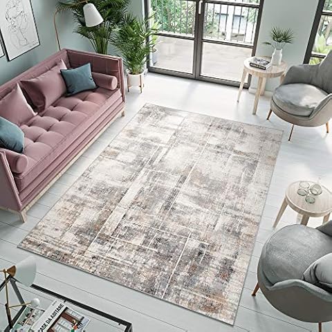 Tapiso Valley Area Rug Living Room Bedroom Modern Designer Grey Mink Lines Short Pile Durable Carpet Size - 120 x 170 cm (3ft11 x 5ft7) Cover