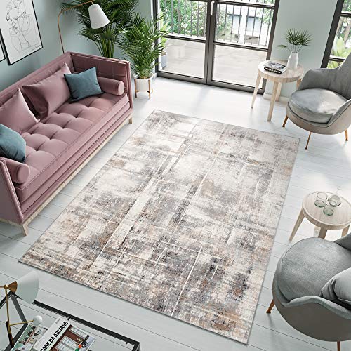 TAPISO Valley Teppich Kurzflor Modern Abstrakt Grau Beige Creme Mehrfarbig Linien Meliert Verwischt...