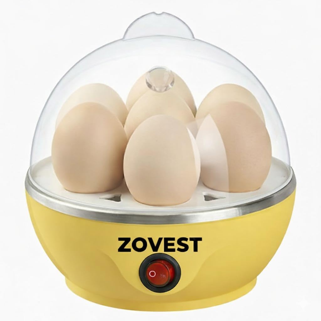 Electric Egg Boiler | 350 Watt | Boils Upto 7 Eggs | Automatic | 3 Boiling Modes | Overheat Protection | Egg Poacher| Stainless Steel Heating Plate, Measuring Cup | 75ml | Plastic | YELLOW