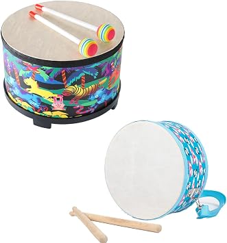 10 Inch Floor Tom Drum for Kids and 8 Inch Kids Drum with Strap Percussion Instrument Music Drum with 2 Mallets for Baby Children Special Christmas Birthday Gift Black and Blue
