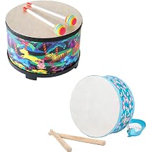 10 Inch Floor Tom Drum for Kids and 8 Inch Kids Drum with Strap Percussion Instrument Music Drum with 2 Mallets for Baby Children Special Christmas Birthday Gift Black and Blue