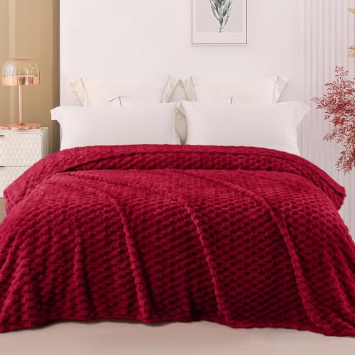 Image of Exclusivo Mezcla 3D Fleece King Size Blanket for Bed, Deep Red | Extra Soft Fuzzy Plush Lightweight Bed Blankets, Cozy Fluffy Decorative Blankets for All Seasons, 90x104 Inches