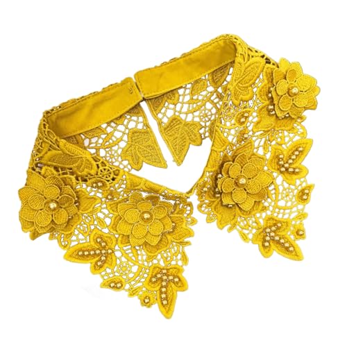 Women Hollow Out Lace Fake Collar Embroidery Flower Detachable Blouse Collar Pearl Beading Necklace Clothing Accessory3