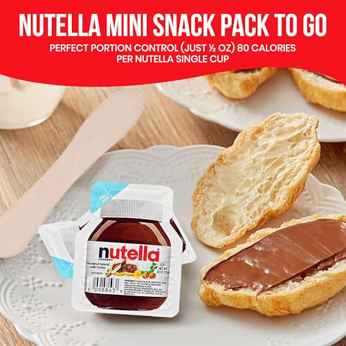 Nutella Mini Snack Pack – Perfect Portion Control (½ Oz, 80 Calories per Cup) – 4ourGoods Bundle Pack with 40 Eco-Friendly Wooden Spoons (40 Pack)