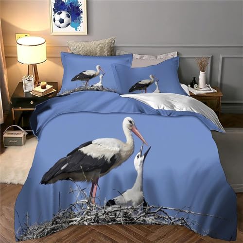 Parure de lit microfibre 135x200 avec housse de couette 3D cigogne pour garçon
