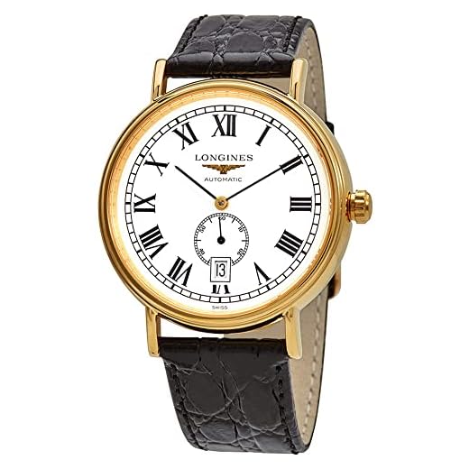 Longines Presence Gold, esfera blanca con números romanos, cuero negro L4.905.2.11.2