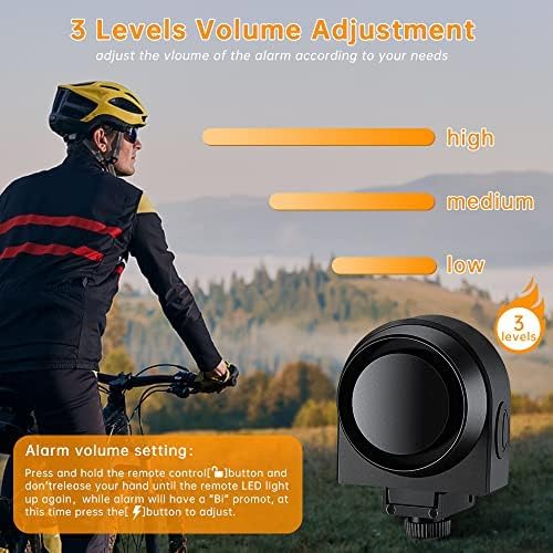 Miniatura 4 de ONVIAN Wireless Bike Alarm with Remote, 115dB Loud Bicycle Anti Theft Alarm Vibration Motion Sensor System, USB-C Rechargeable Bike Alarms for