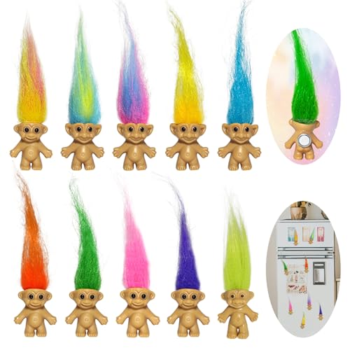 Lot de 10 aimants mignons en forme de mini poupées trolls pour réfrigérateur, mini poupées porte-bonheur pour décoration de casier de cuisine, bureau...