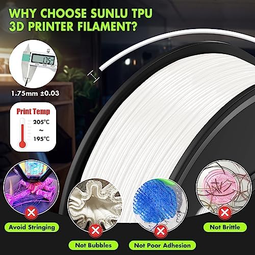 SUNLU Filament do drukarki 3D TPU 1,75 mm, 95A Filament TPU 3D, elastyczność i dobra trwałość do druku 3D, dokładność wymiarowa +/- 0,03 mm, szpula 0,5 kg, 165 metrów, czarny TPU