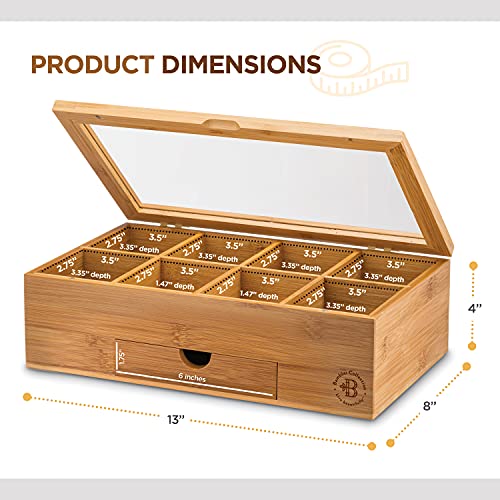 image for Bambüsi Tea Bag Organizer - Tea Organizer: Wooden Tea Box with 8 Comp