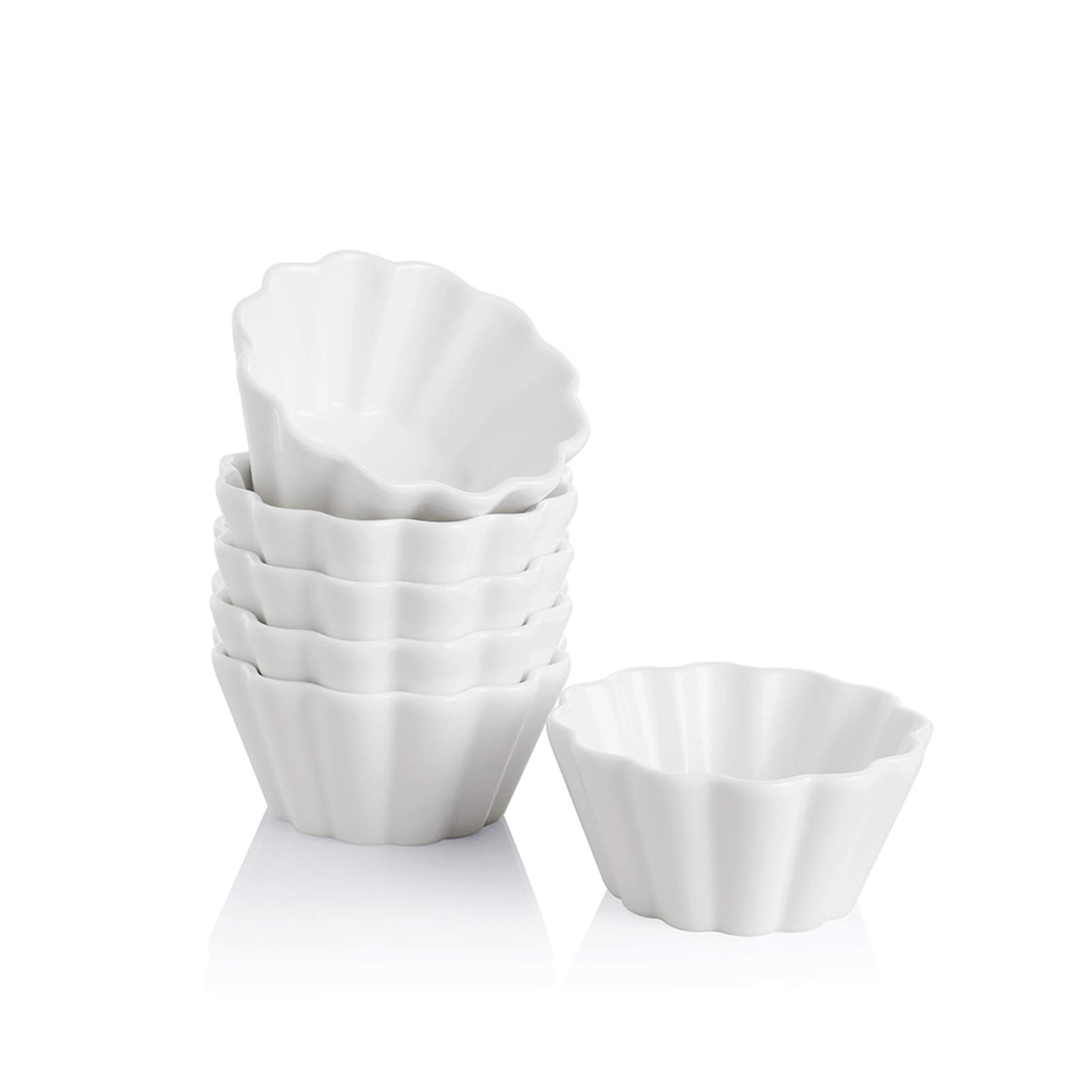 SweejarPorcelain Ramekins for Creme Brulee, 4 Ounce Cupcake Baking Cups, Ceramic Souffle Dishes for Muffin, Chocolates, Truffles, Pastries, Pudding, Set of 6,(White)