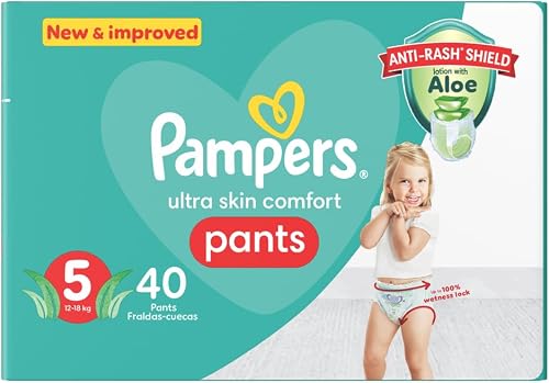 Pampers Anti-Rash Shield Pants Size 5 (12-18 kg) 40 Nappies, Lotion With Aloe