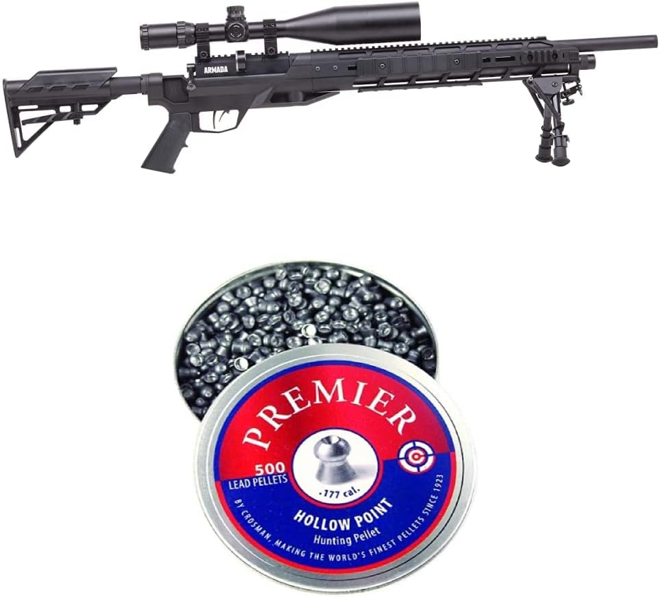 Benjamin Armada BTAP17SX PCP-Powered Multi-Shot Bolt Action .177- Caliber Pellet Hunting and Target Air Rifle Kit, Black & Crosman LHP77 .177-Caliber Premier Hollow Point Pellets (500-Count)