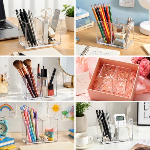 Image of Gejoy 20 Pcs Acrylic Pencil Pen Holder Clear Makeup Brush Organizer 2 Compartments for Desktop Stationery Office Bedroom