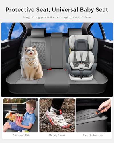 Image of Huidasource Gray Back Seat Cover, Rear Split Bench Leather Rear Seat Cover, Adjustable Back Seat Car Cover with Non-Slip, Universal Fit for Most Cars Sedan SUV Pickup Truck (Back Row /Gray)